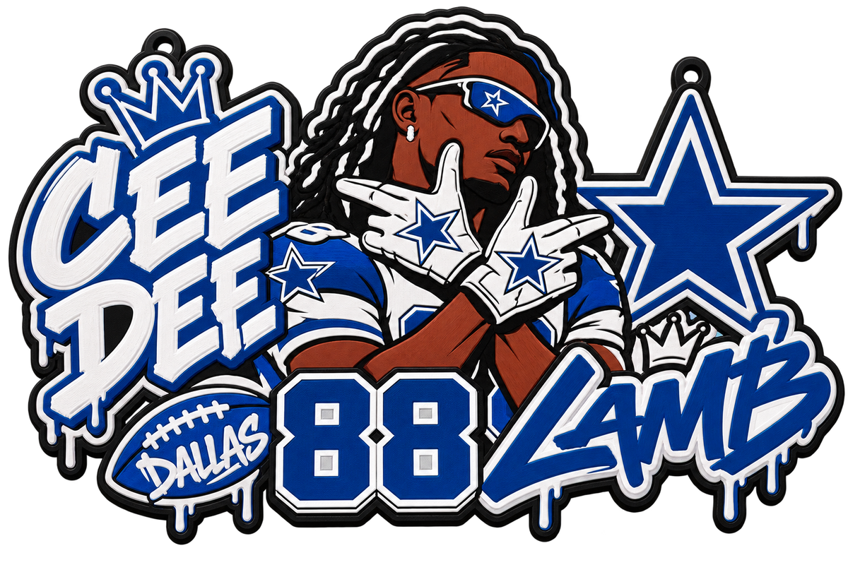 CeeDee Lamb hype chain design with illustrated player, number 88, blue stars, and graffiti-style lettering.