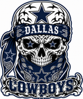 Dallas Cowboys skull bandana design reference with navy stars and DALLAS and COWBOYS lettering; not a finished-chain photograph.