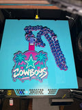 Dallas Cowboys Vice hype chain with star, palm trees, and Cowboys lettering in pink, teal, navy, and white on a printer bed.