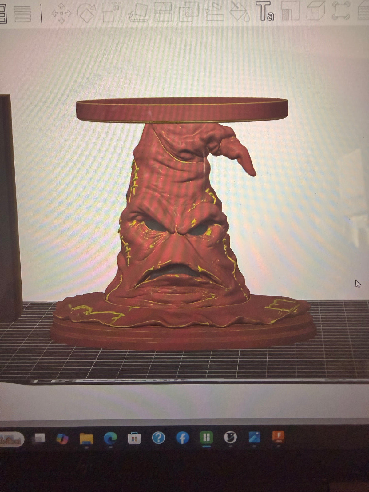 Digital model preview in slicing software of a Sorting Hat candle holder with a raised circular tray; not a finished-product photograph.